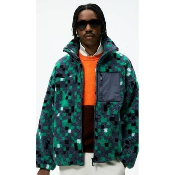 ZARA MAN NWT FW22 GRAY ABSTRACT PRINT FLEECE JACKET 3548/307 l-xl - Picture 11 of 13